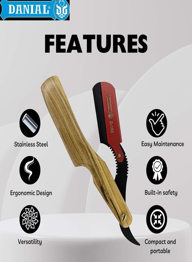 DANIAL Barber Wooden Handle Razor Stainless Steel Shaving Razor - Single Face Straight Barber Blades, and Foldable Design - Perfect for Men's Shaving - Image 4